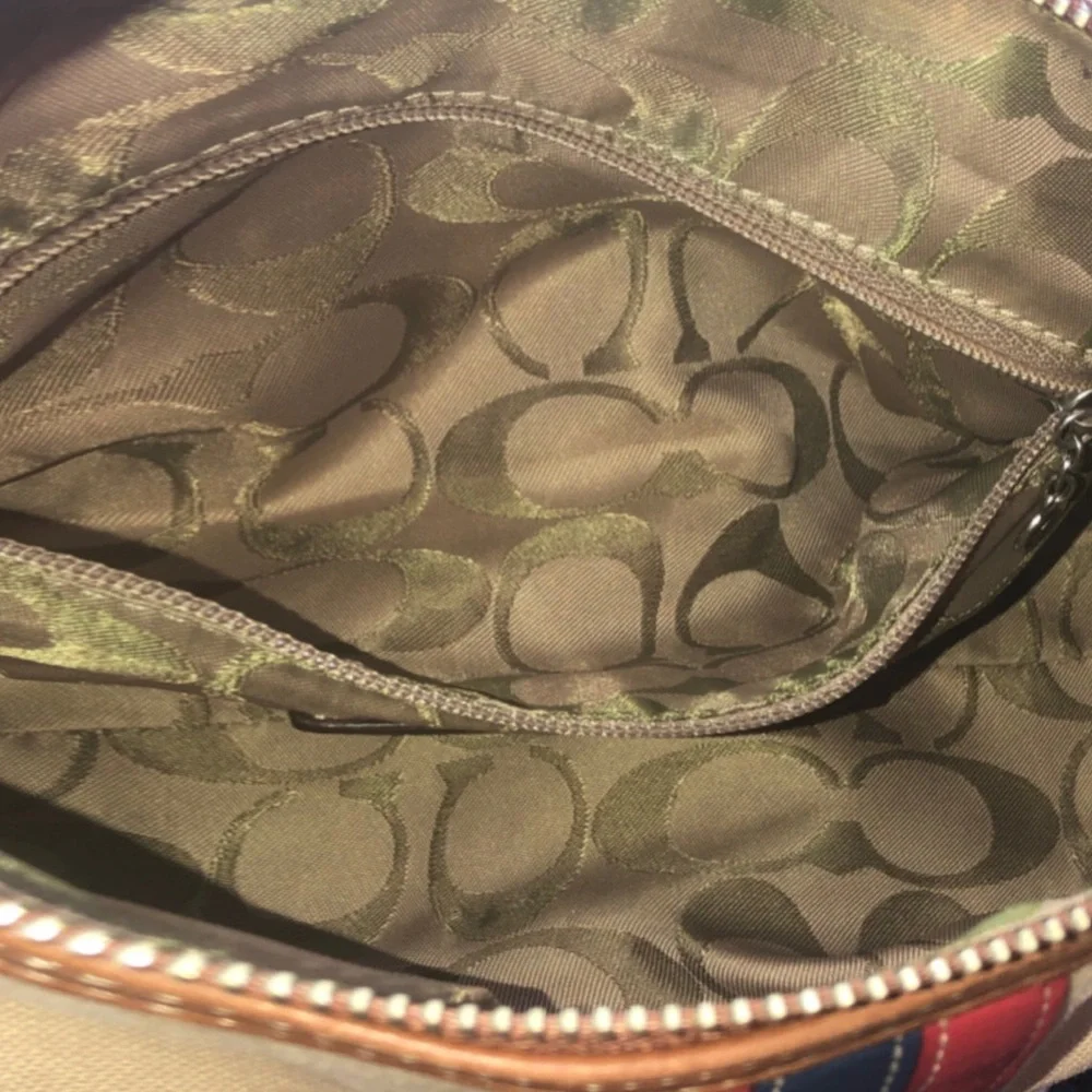 COACH Soho Hampton Canvas Stripe Mini Shoulder Bag with Exterior Zip Pocket